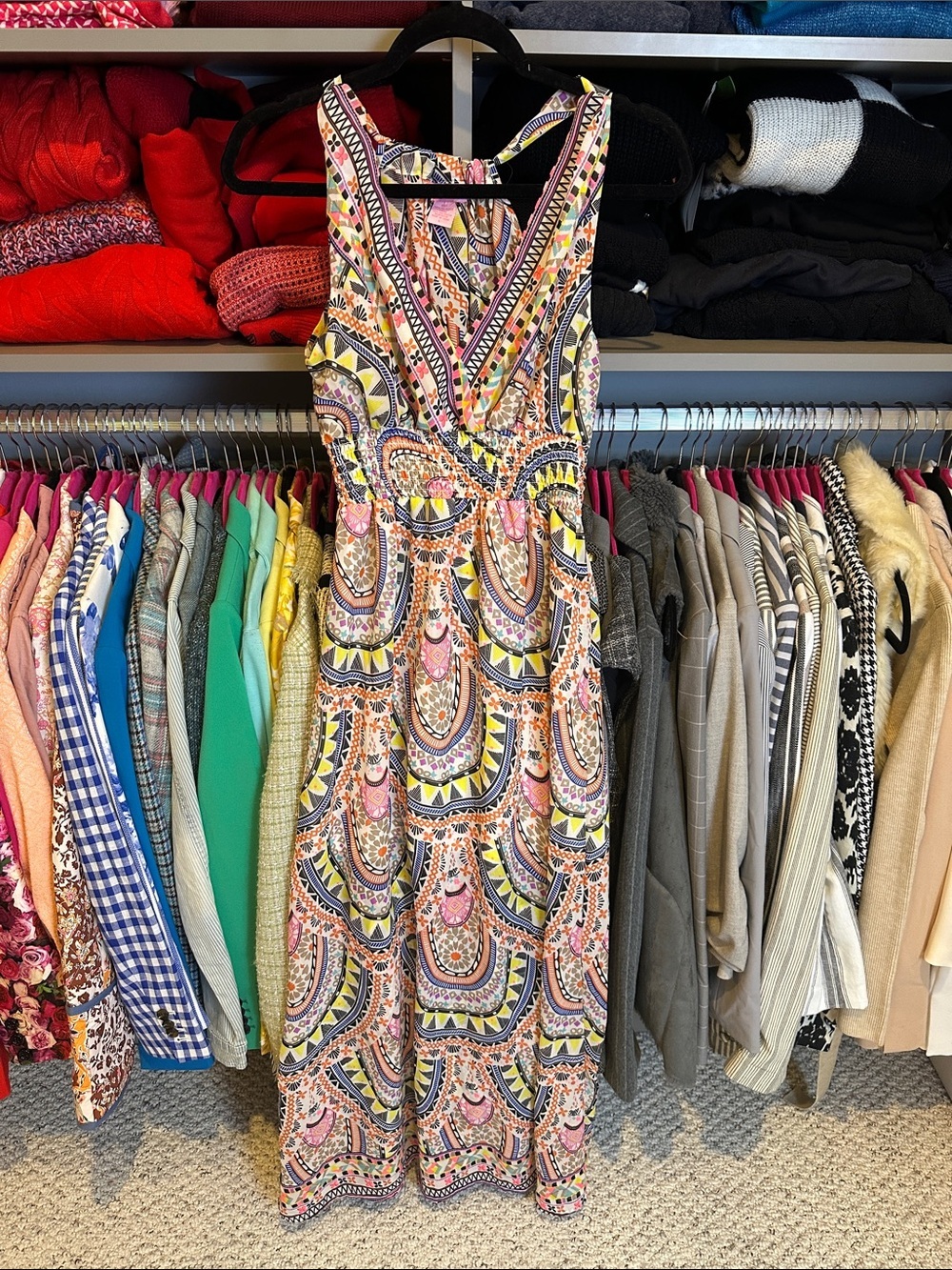She’s Cool multicolored sleeveless v neck elastic waistband lined maxi dress S